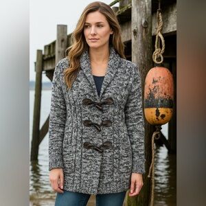 Laura Scott Womens Fisherman Cardigan Sweater Size L Toggles‎ Cable Knit  Blue
